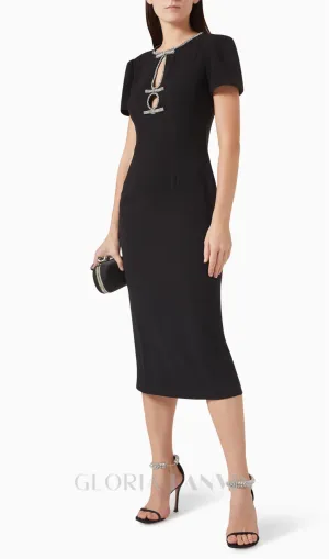 BLACK RHINESTONE-EMBELLISHED MIDI DRESS Gloria Lanvin
