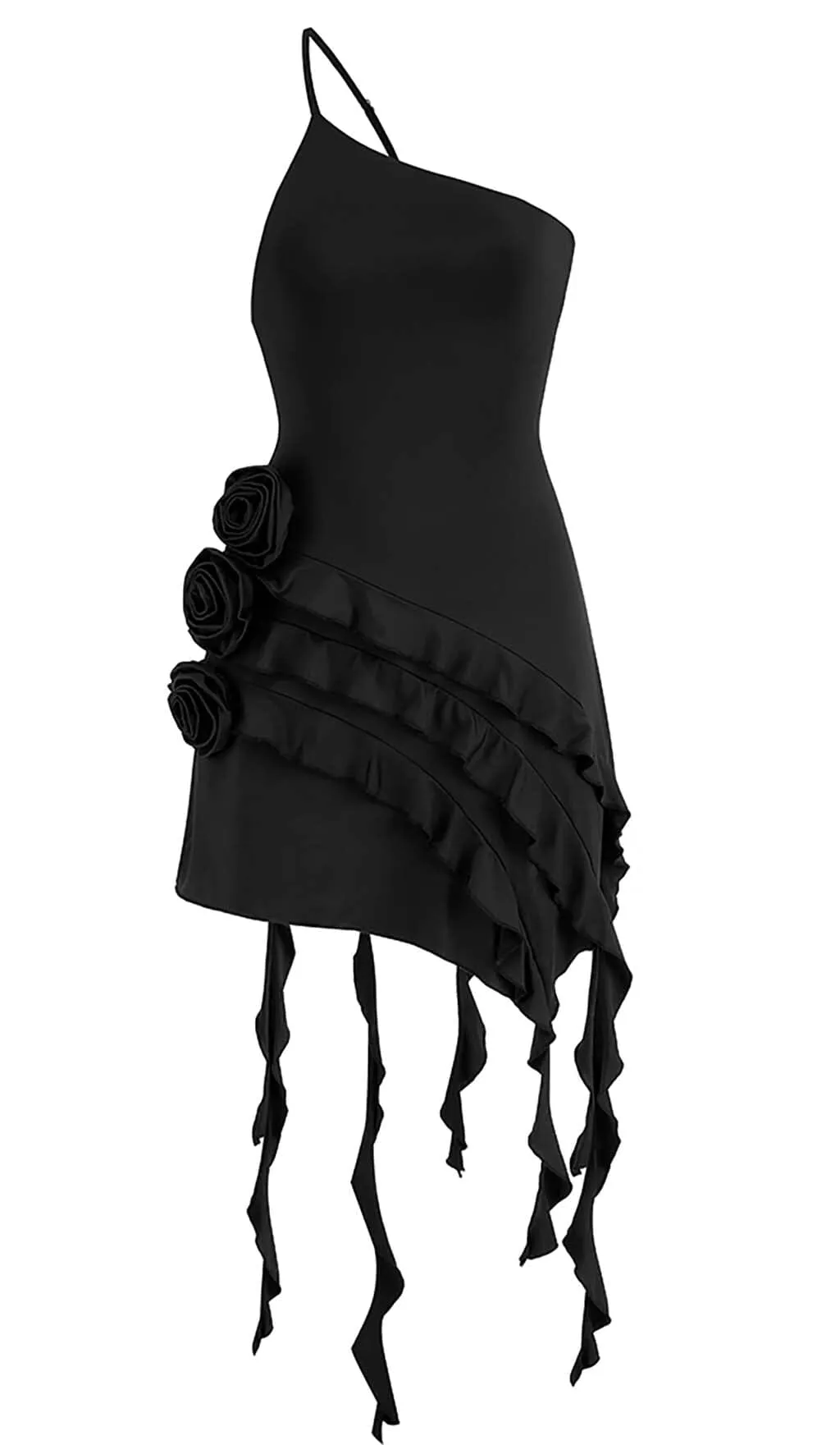 BLACK ROSE-DETAIL RUFFLED MINI DRESS Gloria Lanvin