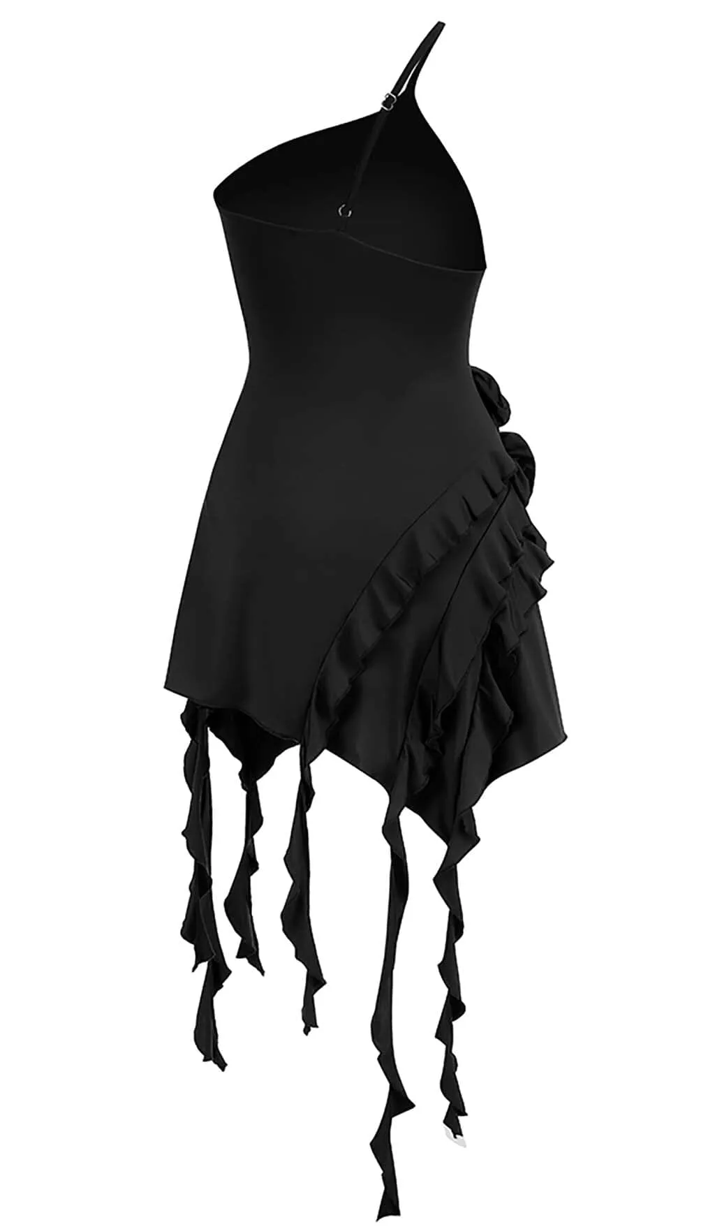 BLACK ROSE-DETAIL RUFFLED MINI DRESS Gloria Lanvin