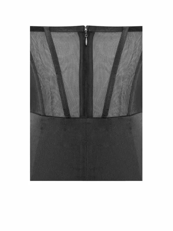 BLACK SATIN LACE CORSET MAXI DRESS Gloria Lanvin