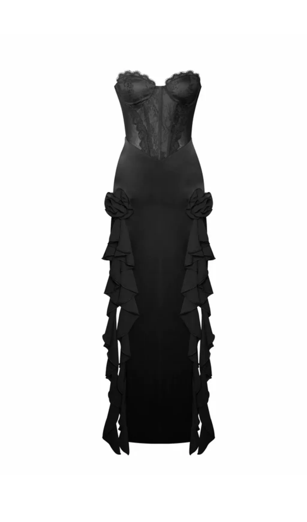 BLACK SATIN LACE CORSET MAXI DRESS Gloria Lanvin