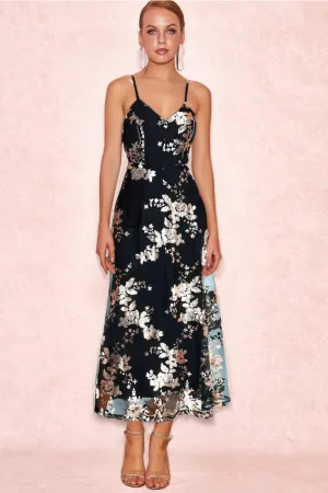 BLACK SEQUIN FLOWER MESH DRESS Gloria Lanvin