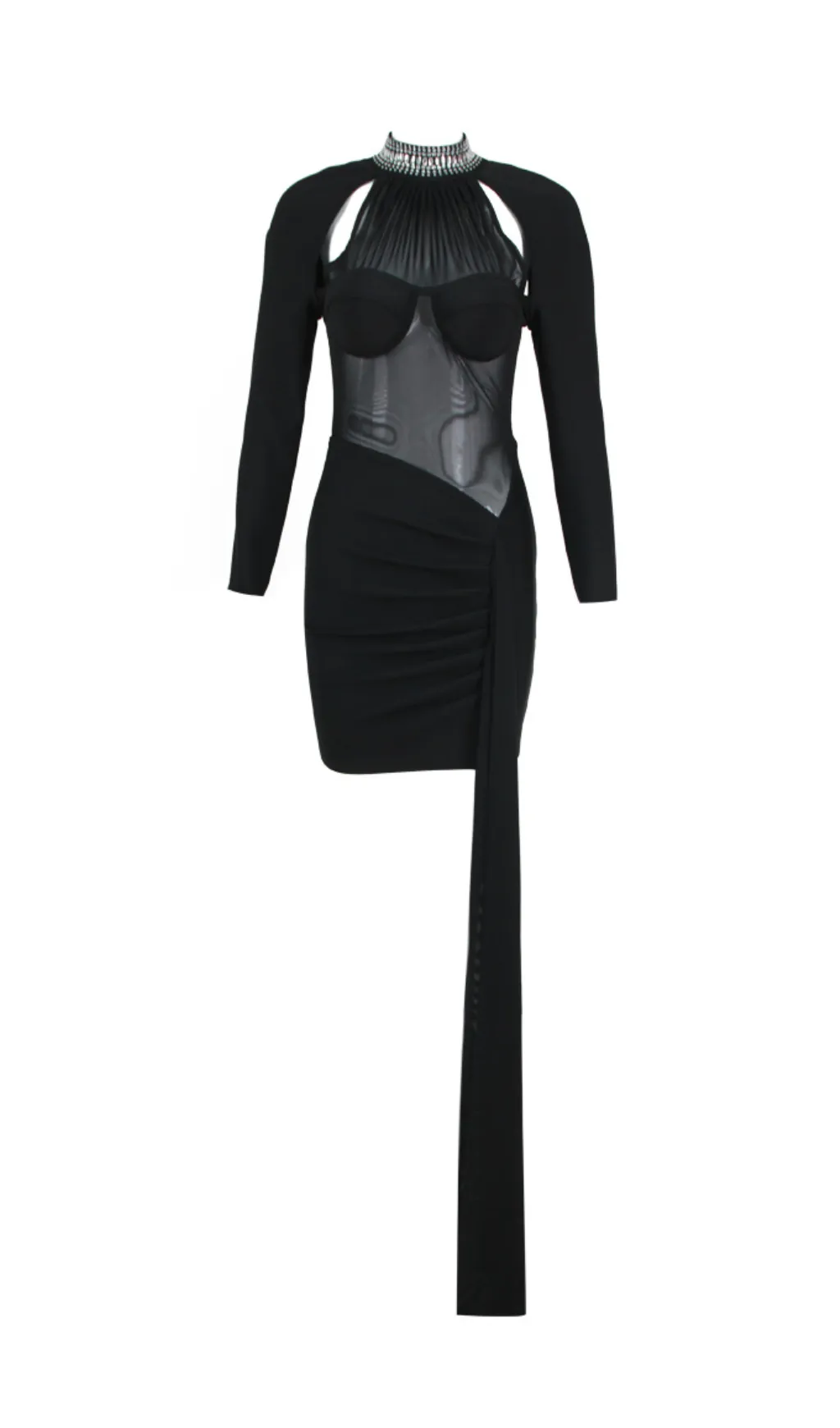 BLACK SHEER CRYSTAL HALTER MINI DRESS Gloria Lanvin