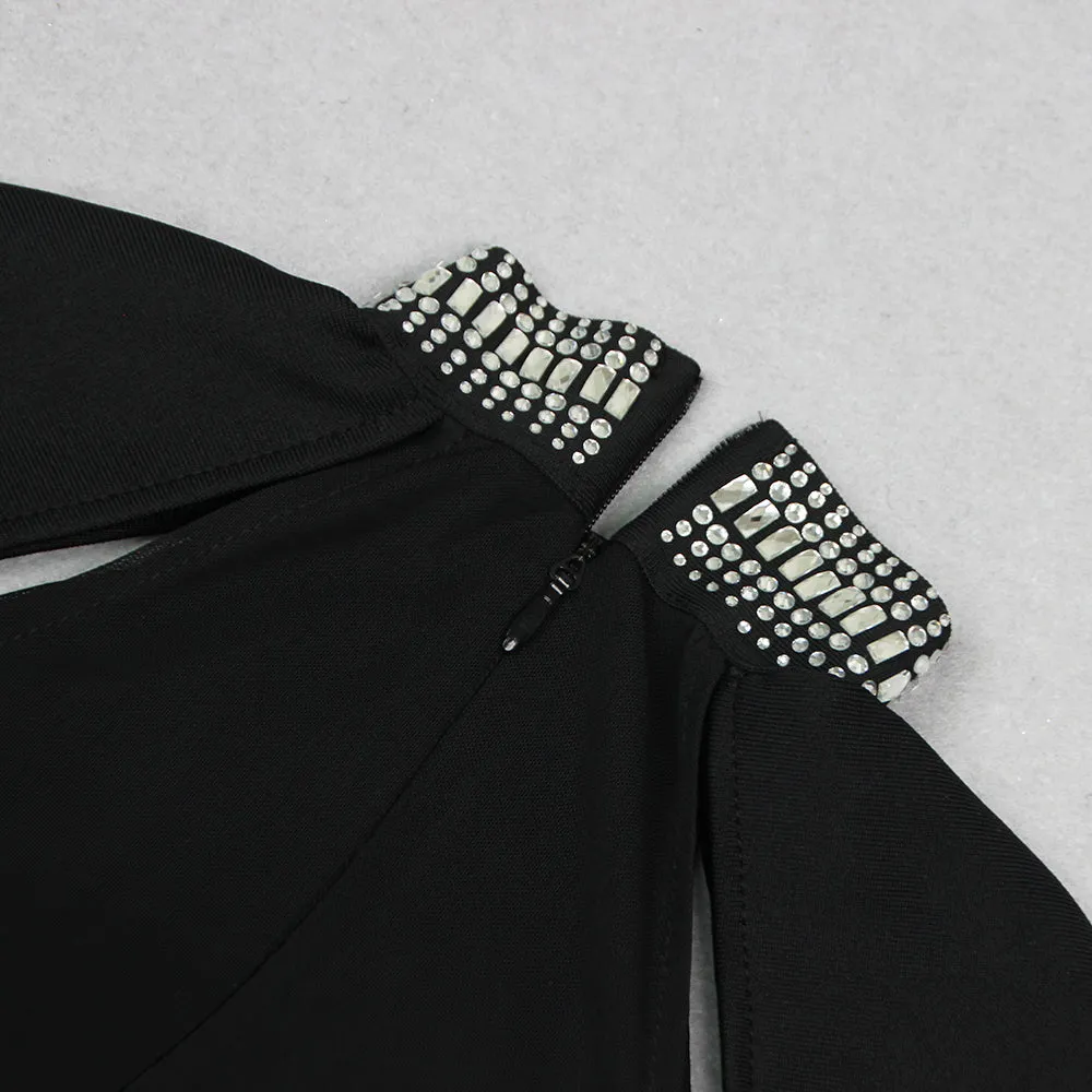 BLACK SHEER CRYSTAL HALTER MINI DRESS Gloria Lanvin