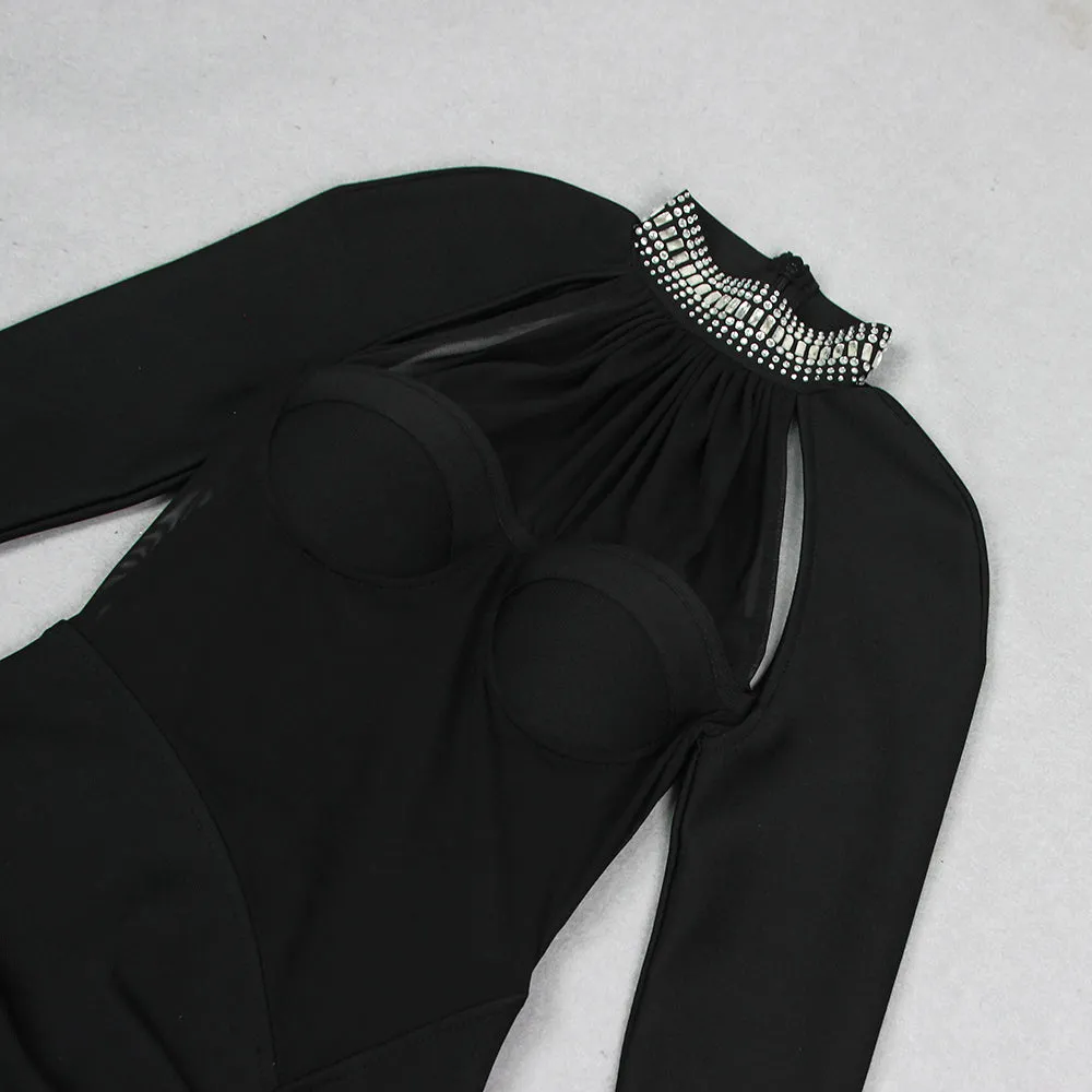 BLACK SHEER CRYSTAL HALTER MINI DRESS Gloria Lanvin
