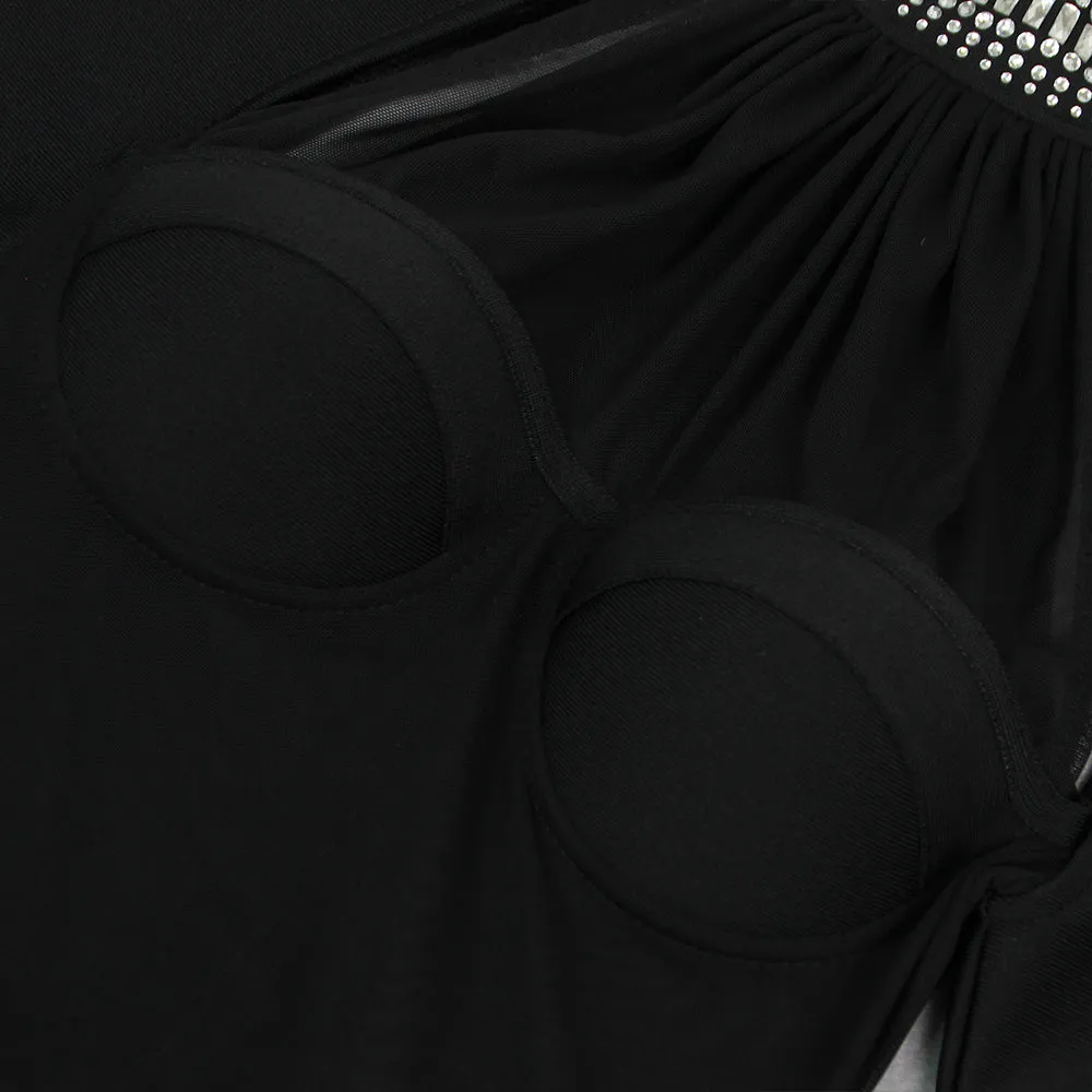 BLACK SHEER CRYSTAL HALTER MINI DRESS Gloria Lanvin
