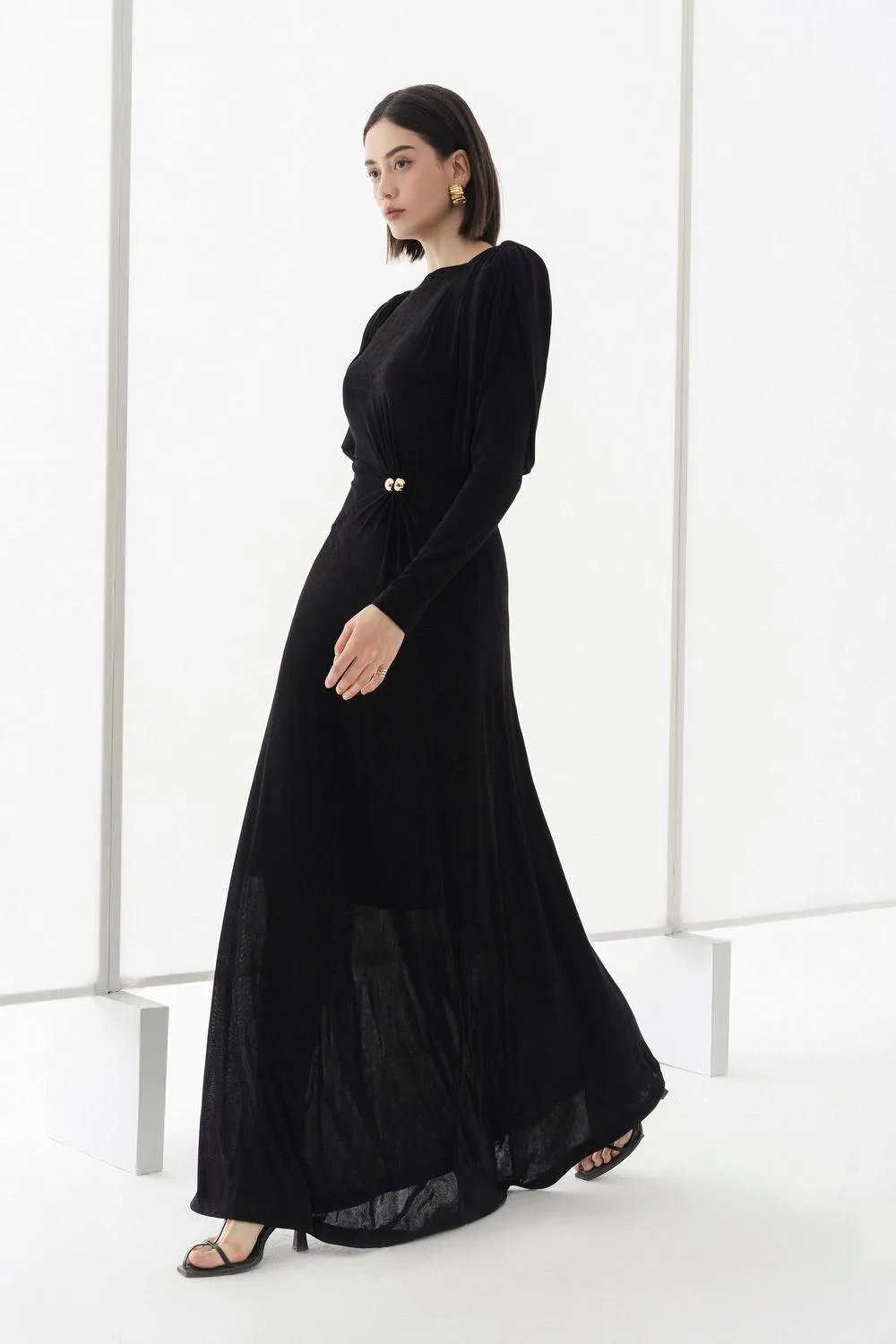 black straight boat neck knitted fabric maxi dress Gloria Lanvin