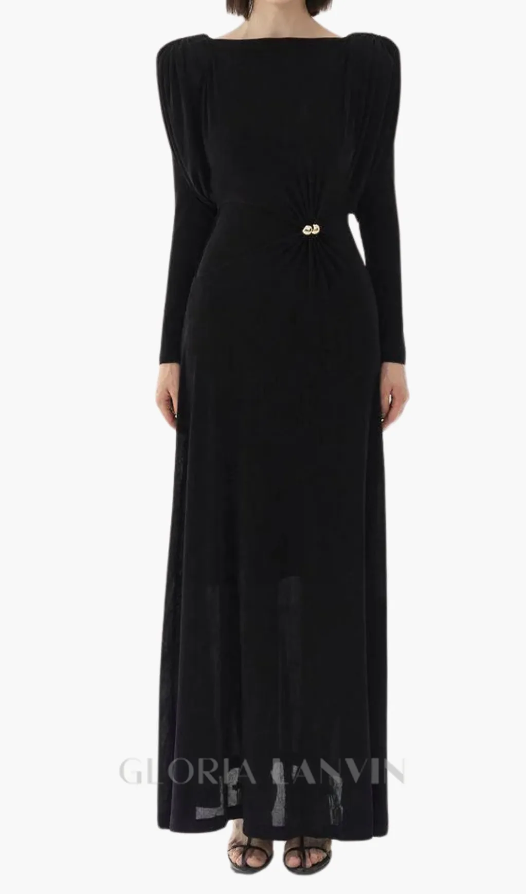 black straight boat neck knitted fabric maxi dress Gloria Lanvin