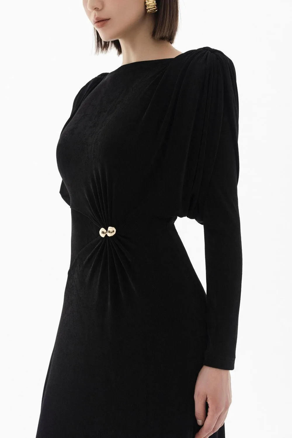 black straight boat neck knitted fabric maxi dress Gloria Lanvin