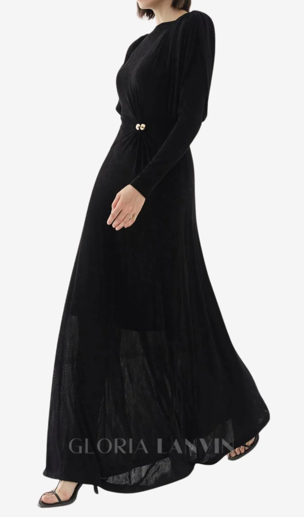 black straight boat neck knitted fabric maxi dress Gloria Lanvin