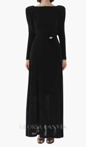black straight boat neck knitted fabric maxi dress Gloria Lanvin