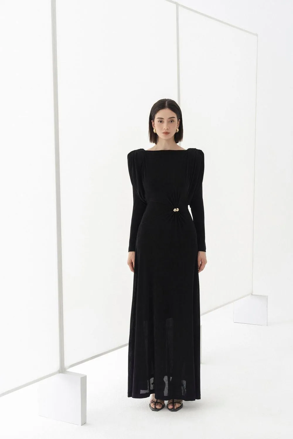 black straight boat neck knitted fabric maxi dress Gloria Lanvin