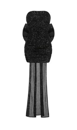 BLACK STRAPLESS BOW MINI DRESS Gloria Lanvin