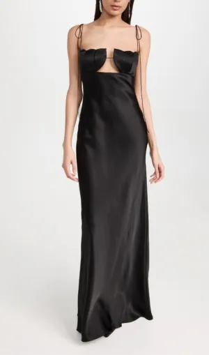 BLACK TULIP SATIN MAXI DRESS Gloria Lanvin