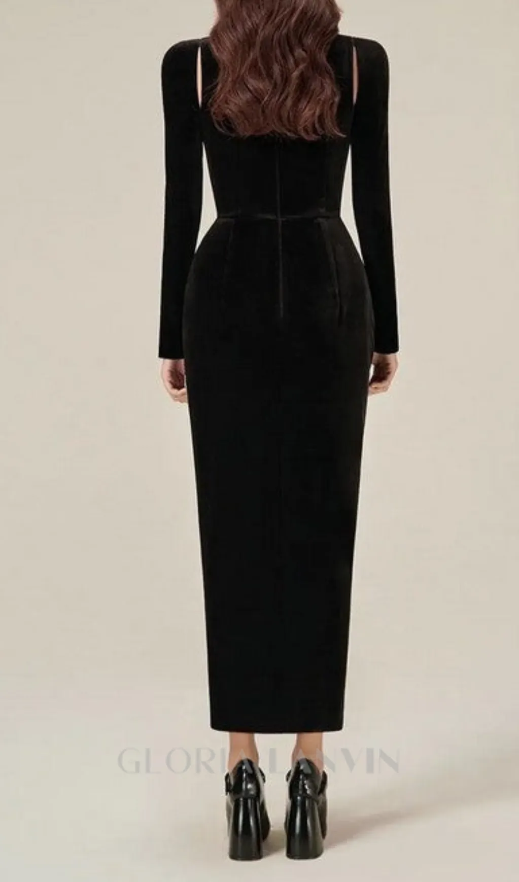 Black Velvet Draped midi Dress Gloria Lanvin
