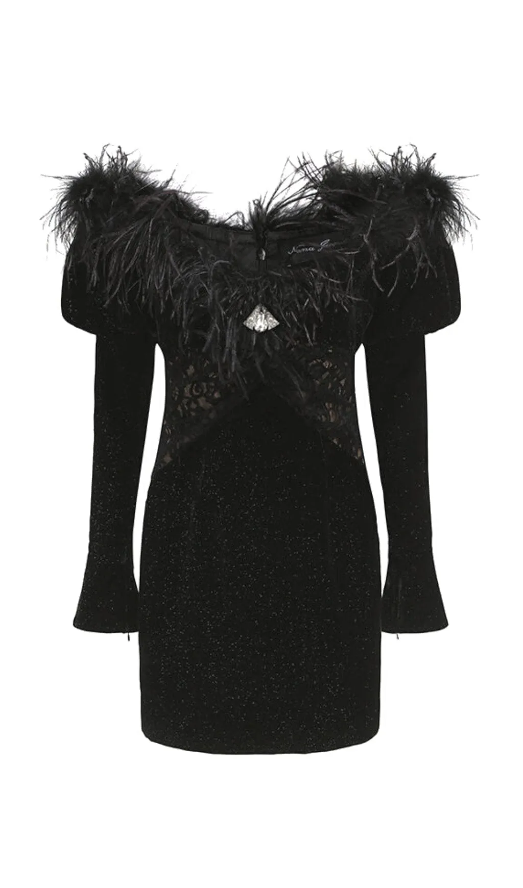 BLACK VELVET OFF SHOULDER MINI DRESS Gloria Lanvin