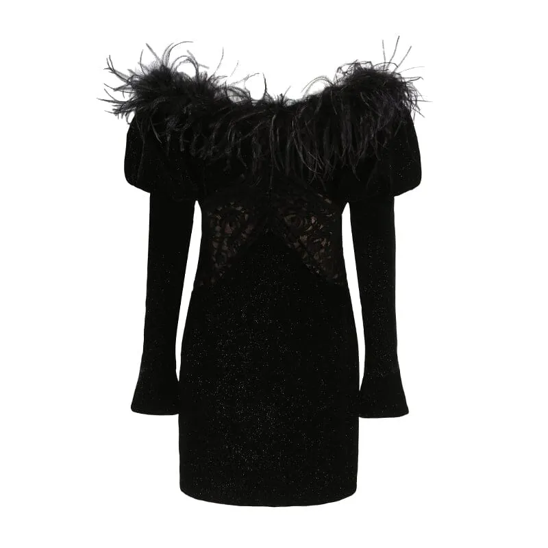 BLACK VELVET OFF SHOULDER MINI DRESS Gloria Lanvin