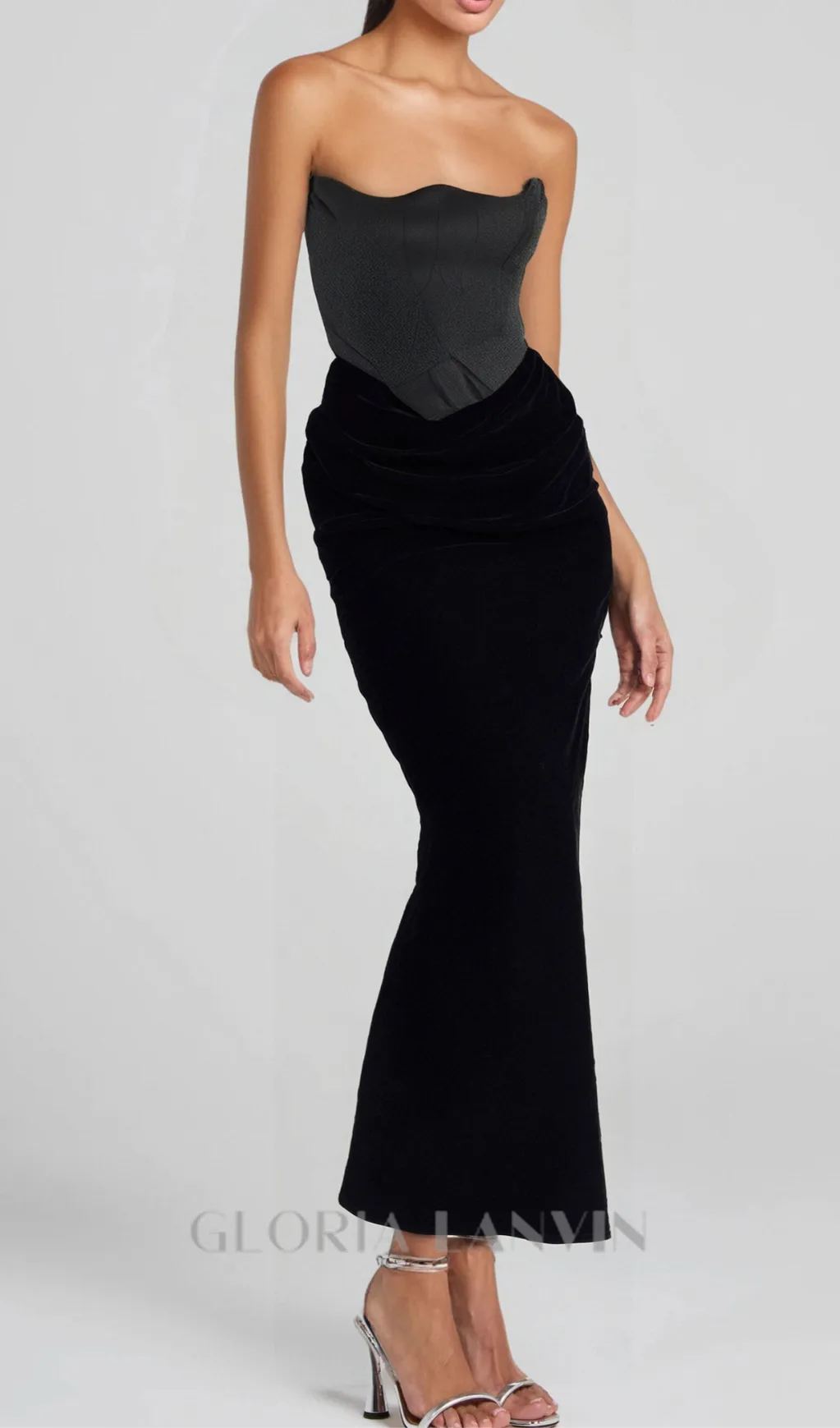 black velvet strapless corset maxi dress Gloria Lanvin