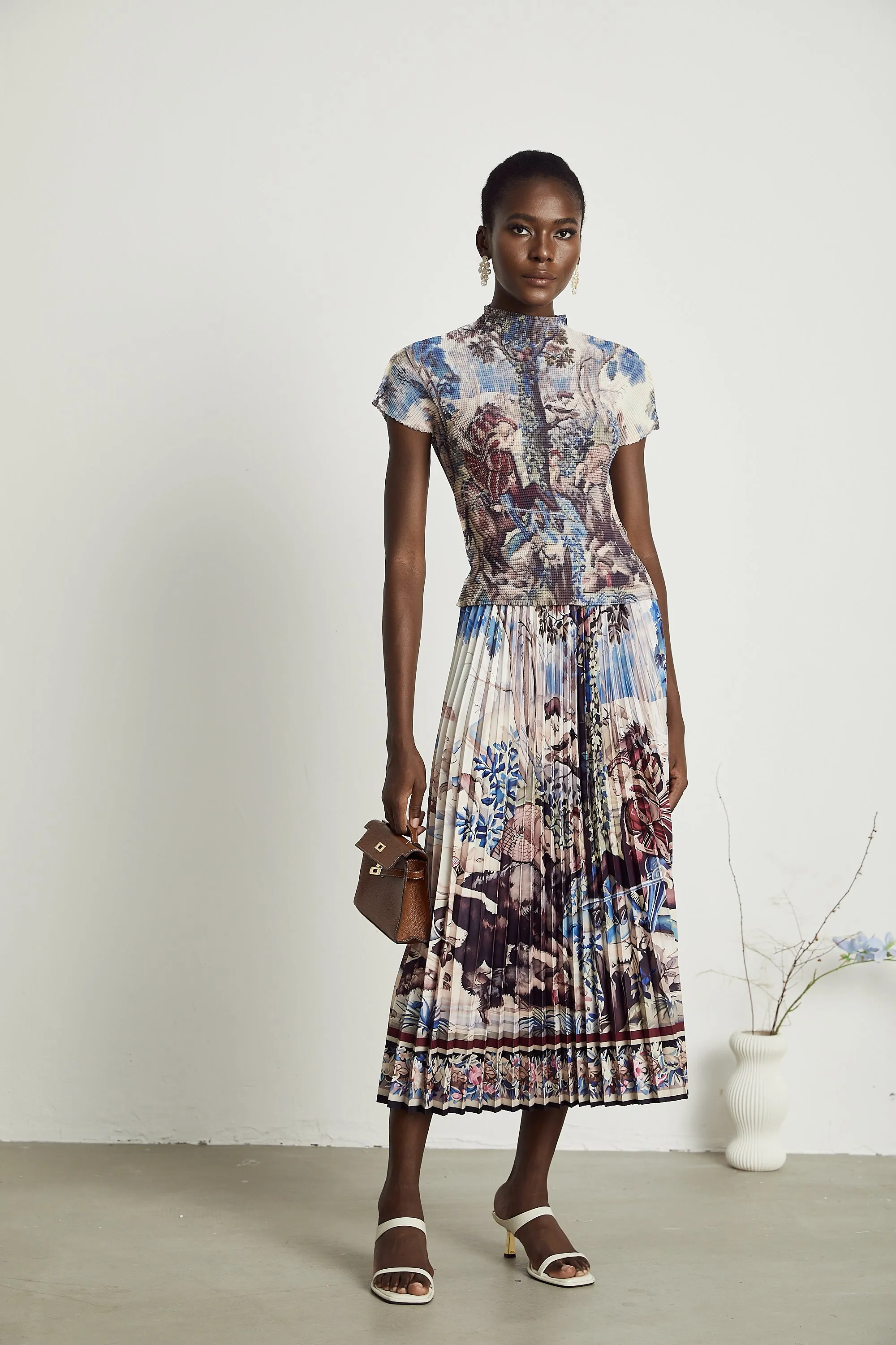 Blanche floral-print pleated top & skirt matching set Gloria Lanvin