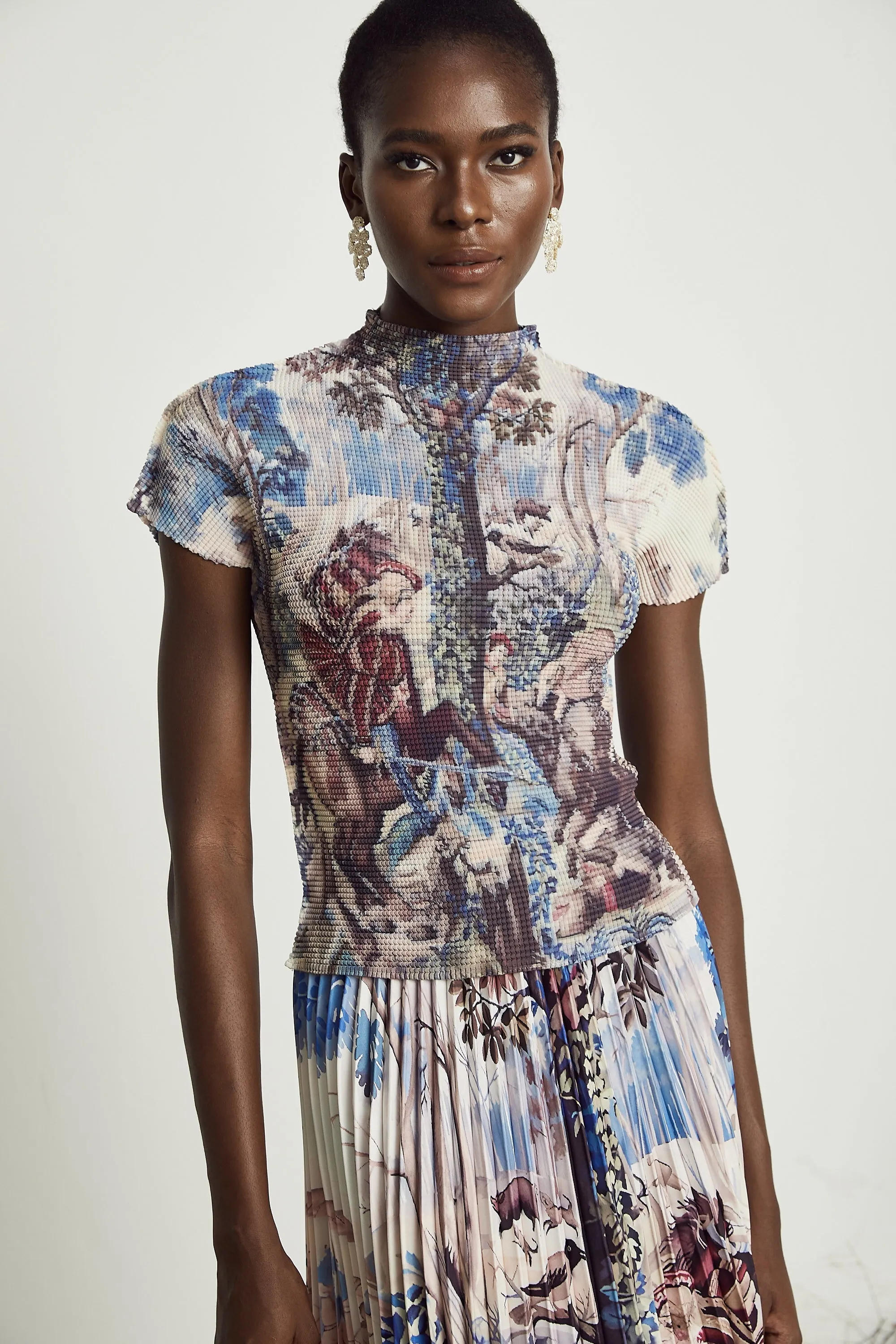 Blanche floral-print pleated top & skirt matching set Gloria Lanvin