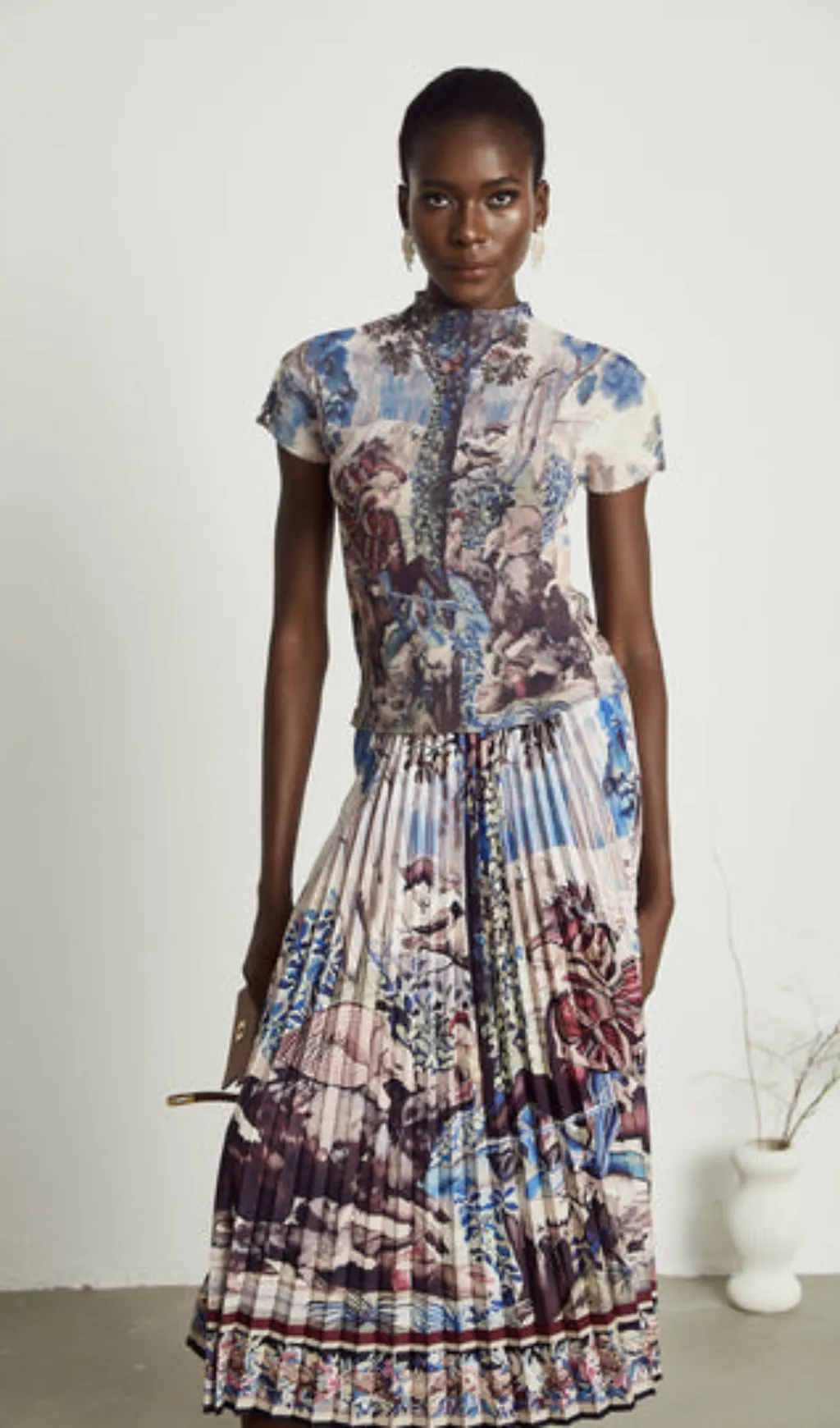 Blanche floral-print pleated top & skirt matching set Gloria Lanvin