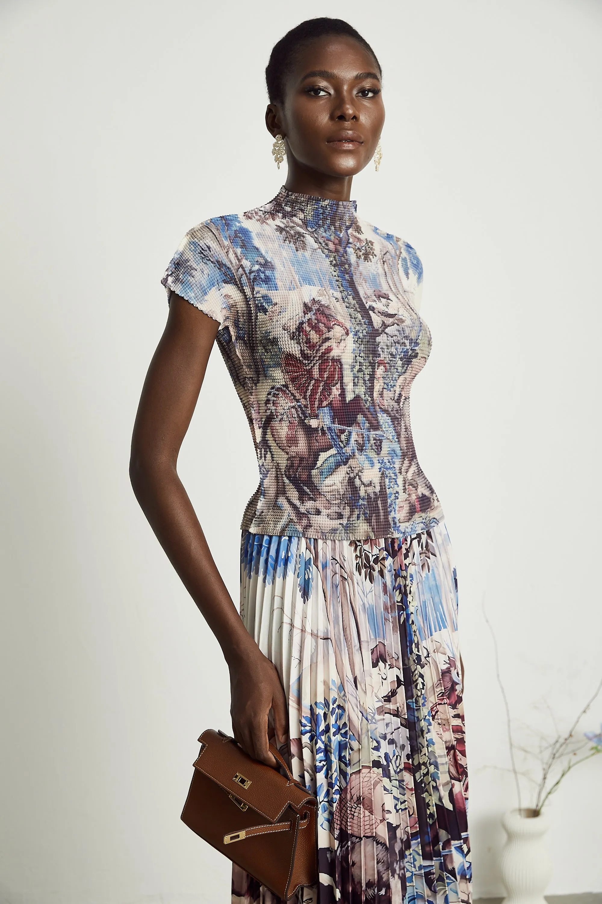 Blanche floral-print pleated top & skirt matching set Gloria Lanvin