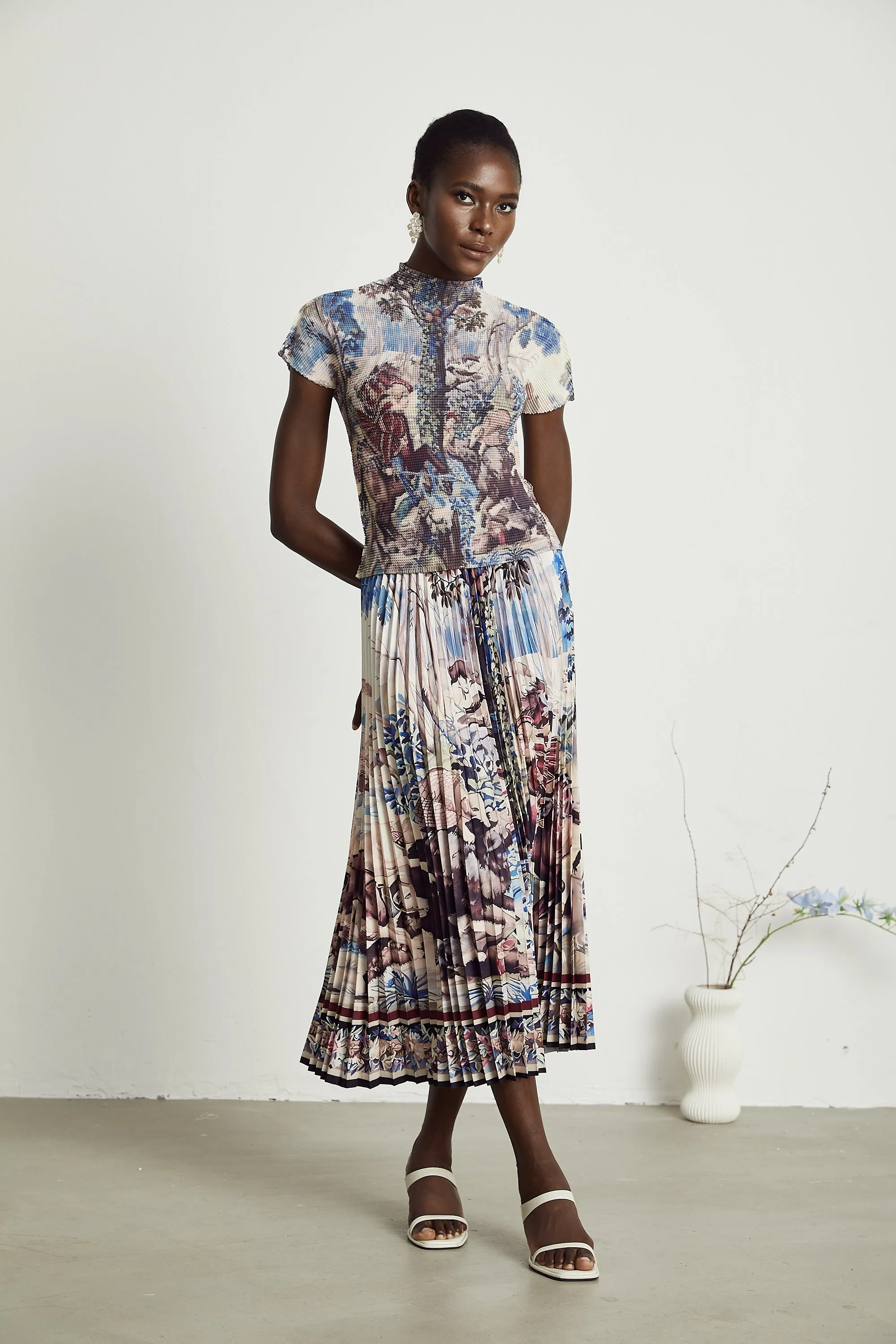 Blanche floral-print pleated top & skirt matching set Gloria Lanvin
