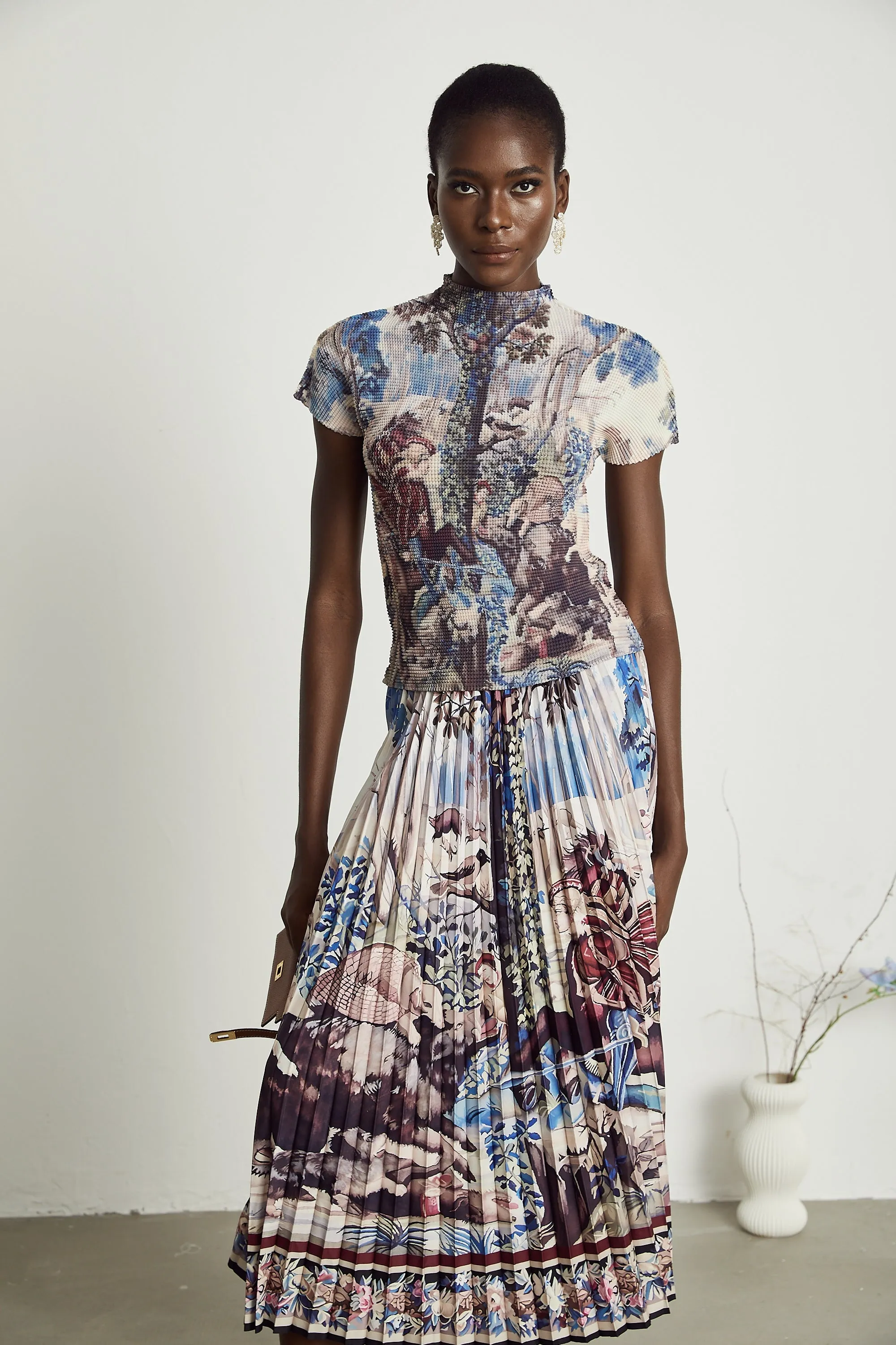 Blanche floral-print pleated top & skirt matching set Gloria Lanvin