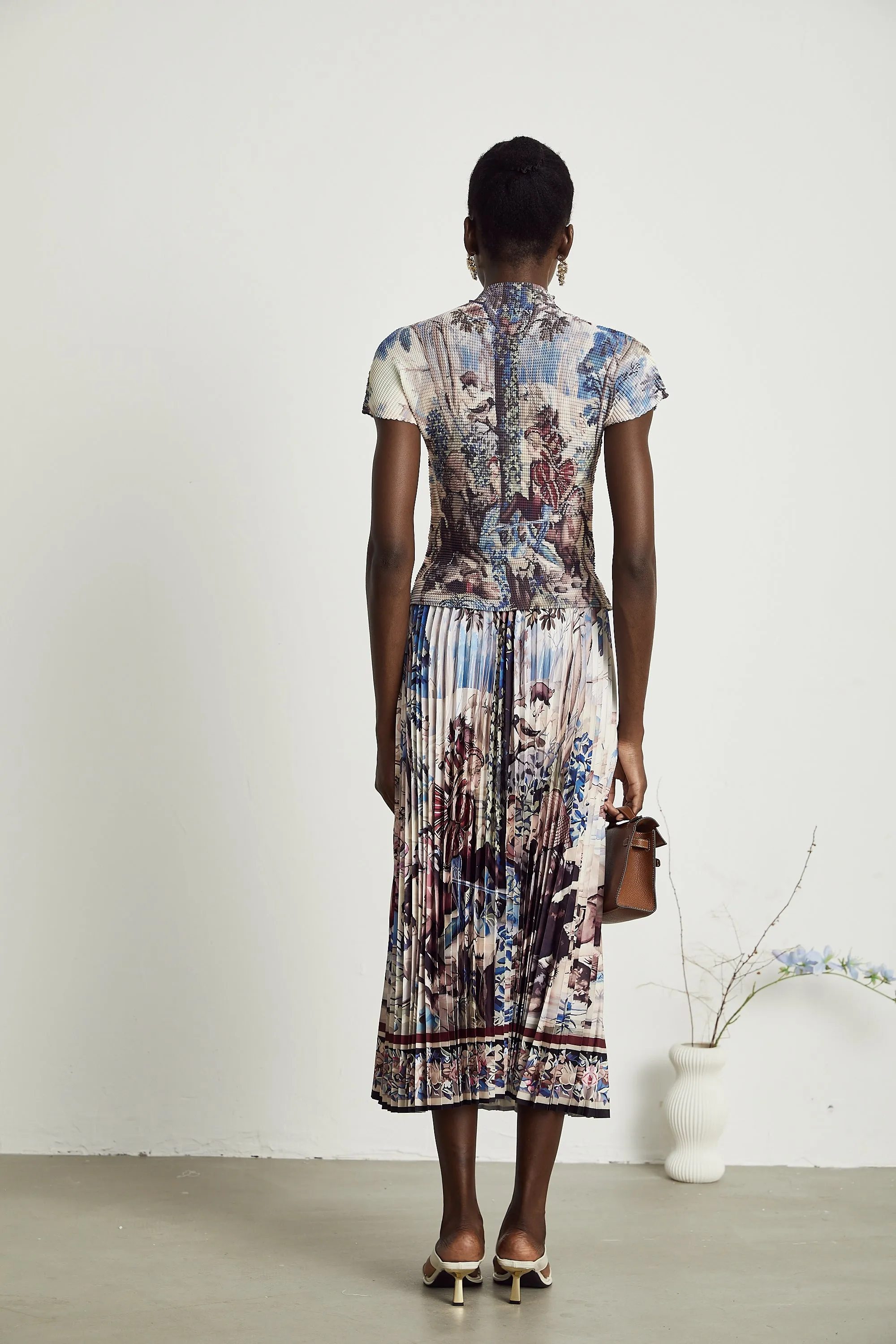Blanche floral-print pleated top & skirt matching set Gloria Lanvin