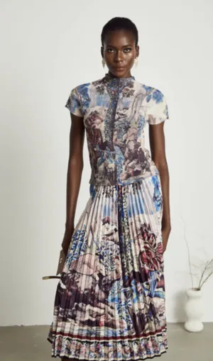 Blanche floral-print pleated top & skirt matching set Gloria Lanvin