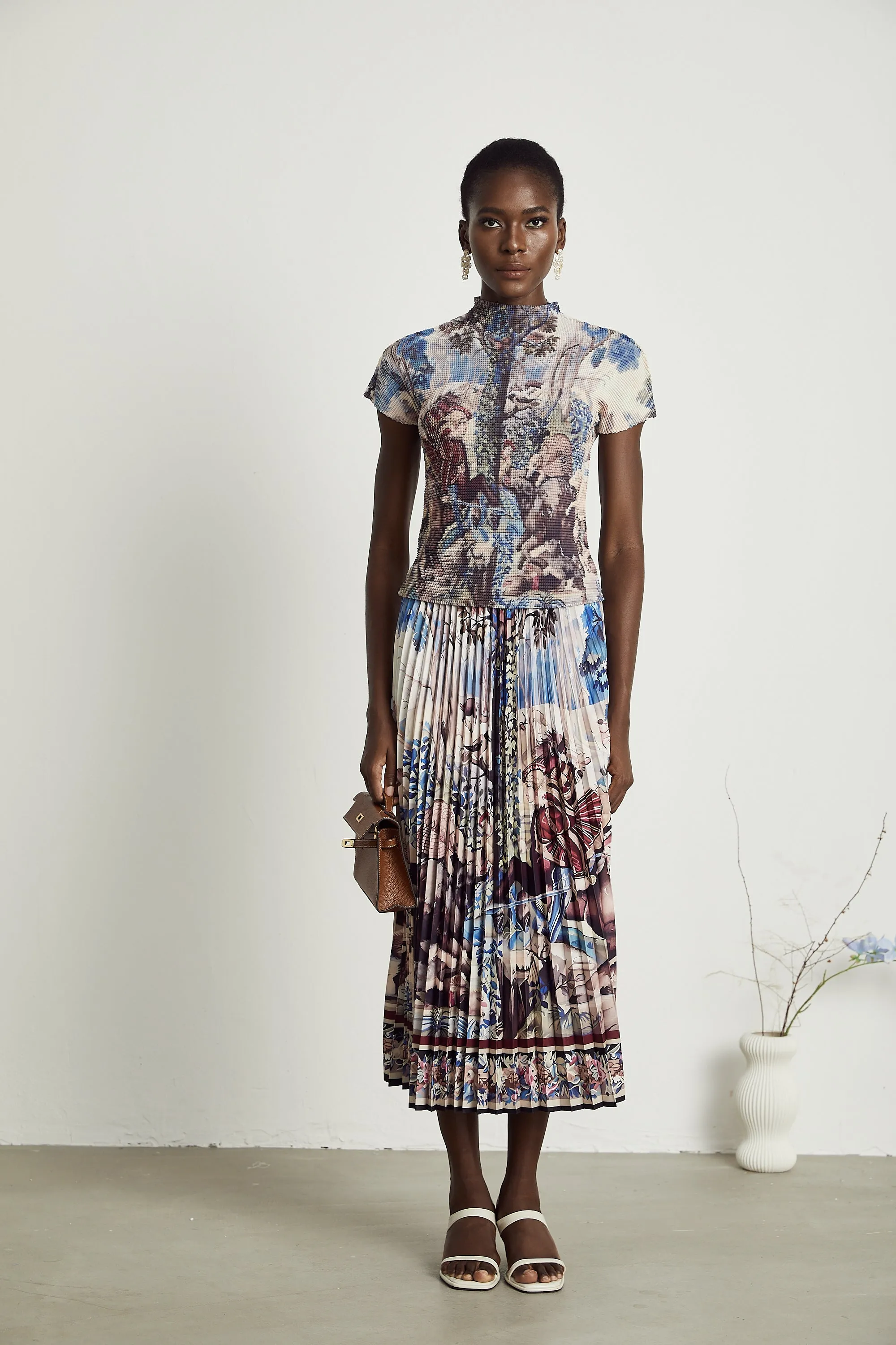 Blanche floral-print pleated top & skirt matching set Gloria Lanvin