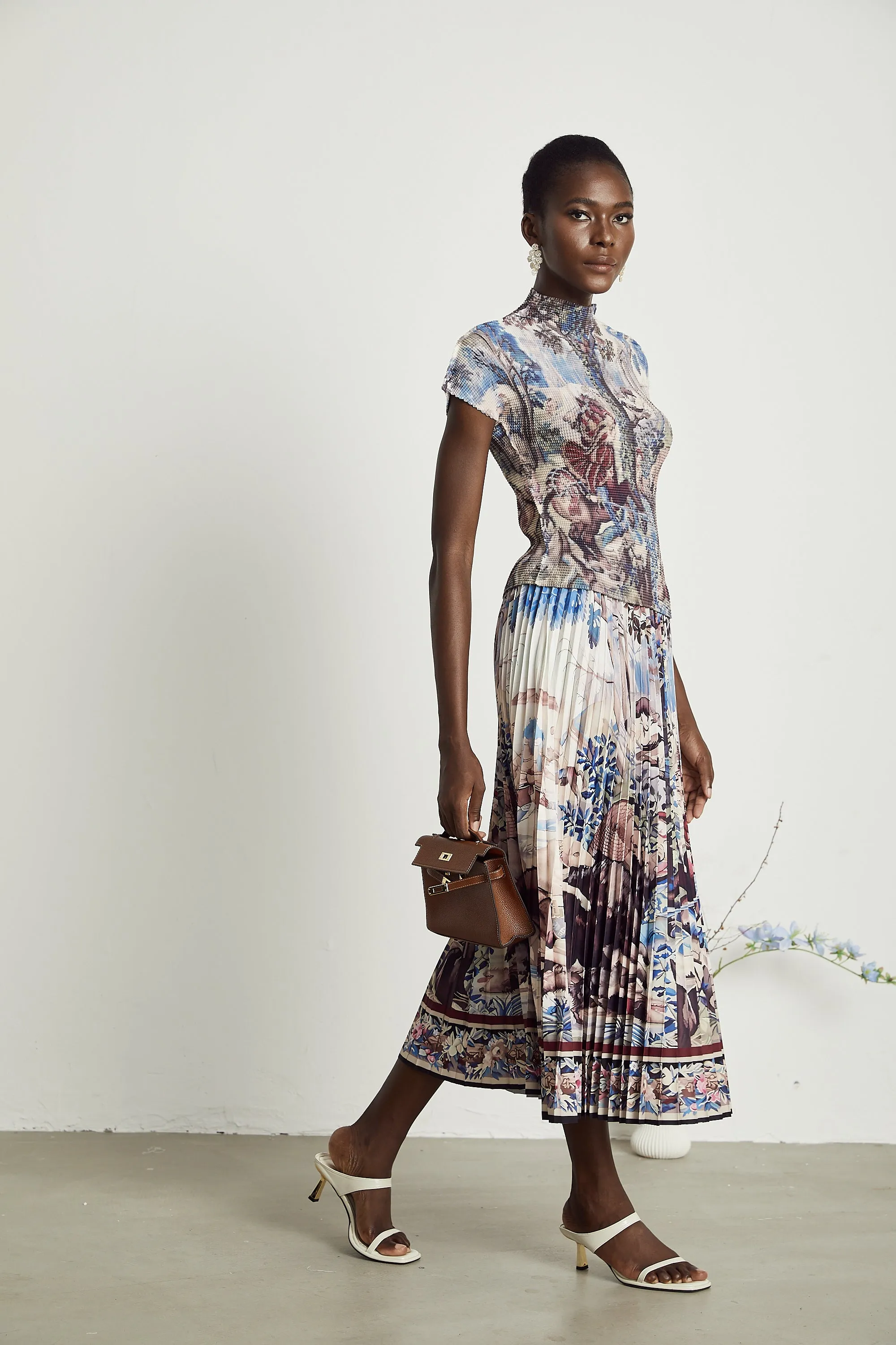 Blanche floral-print pleated top & skirt matching set Gloria Lanvin