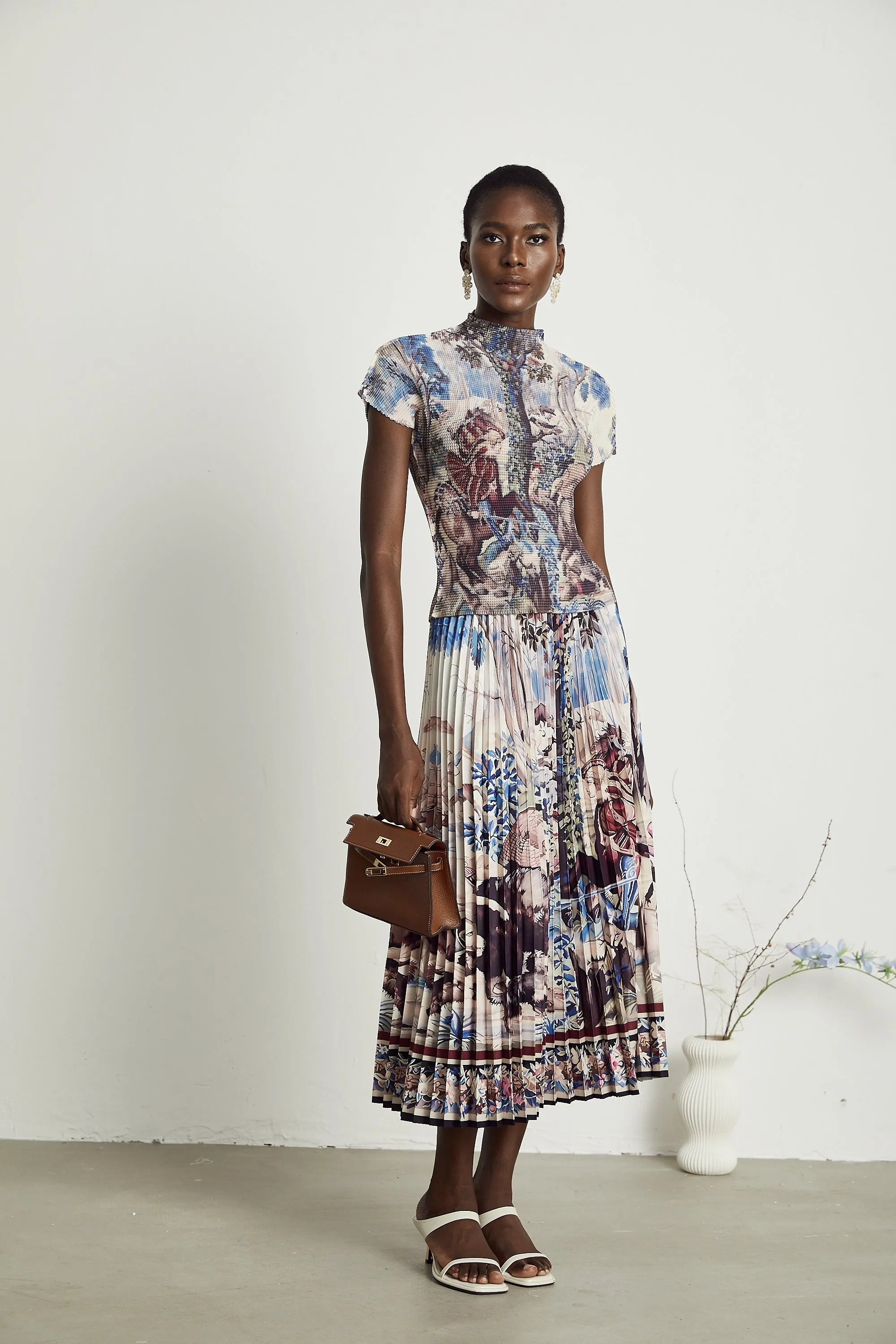 Blanche floral-print pleated top & skirt matching set Gloria Lanvin