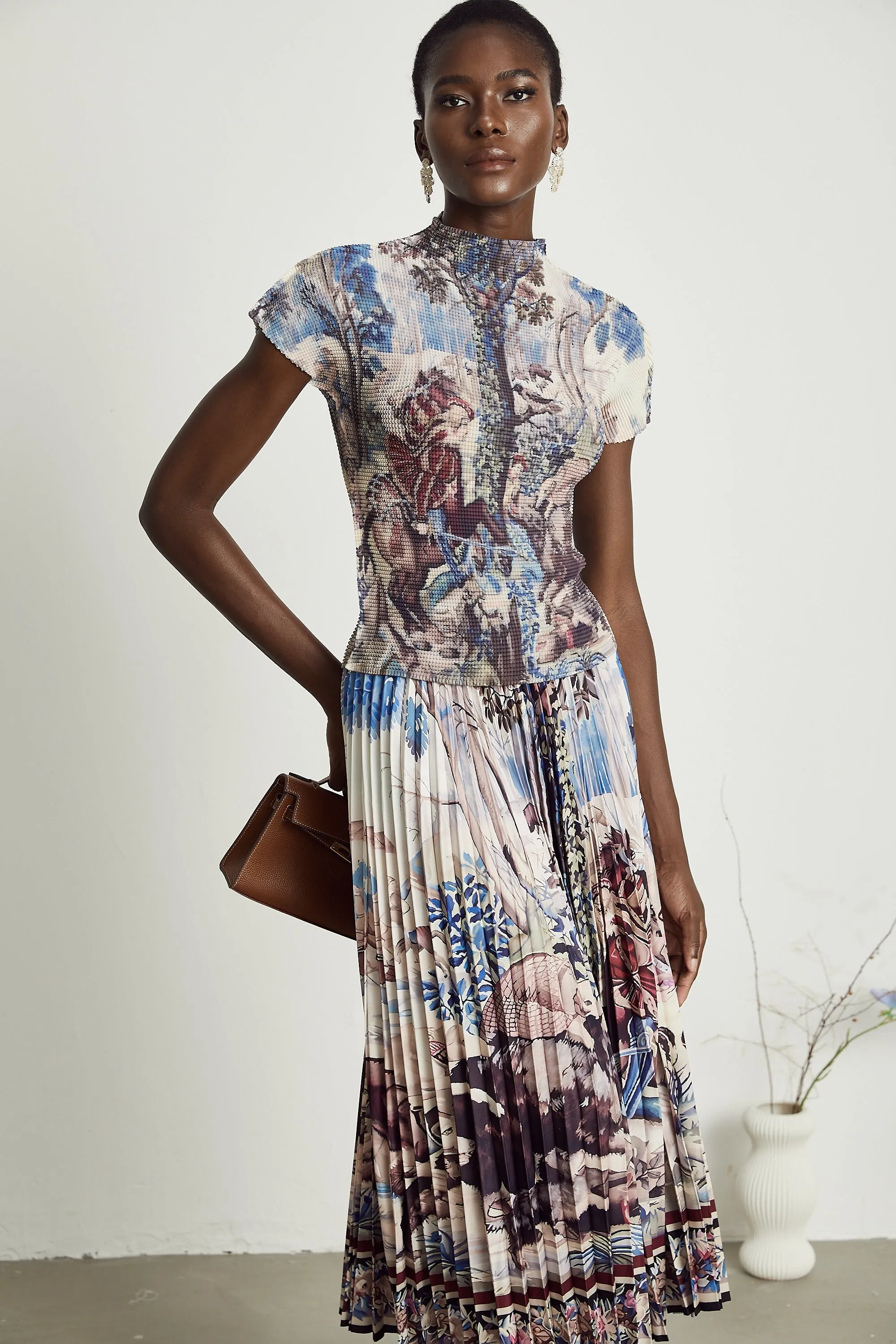 Blanche floral-print pleated top & skirt matching set Gloria Lanvin