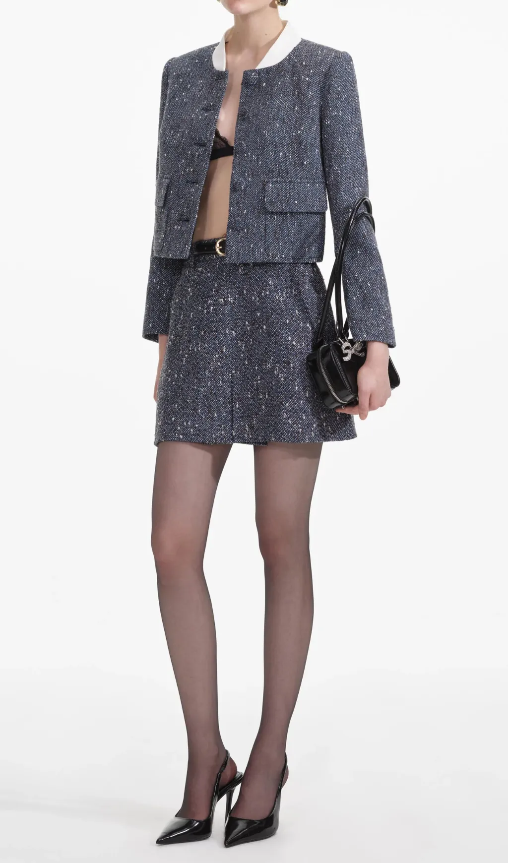 blue boucle mini skirt Gloria Lanvin