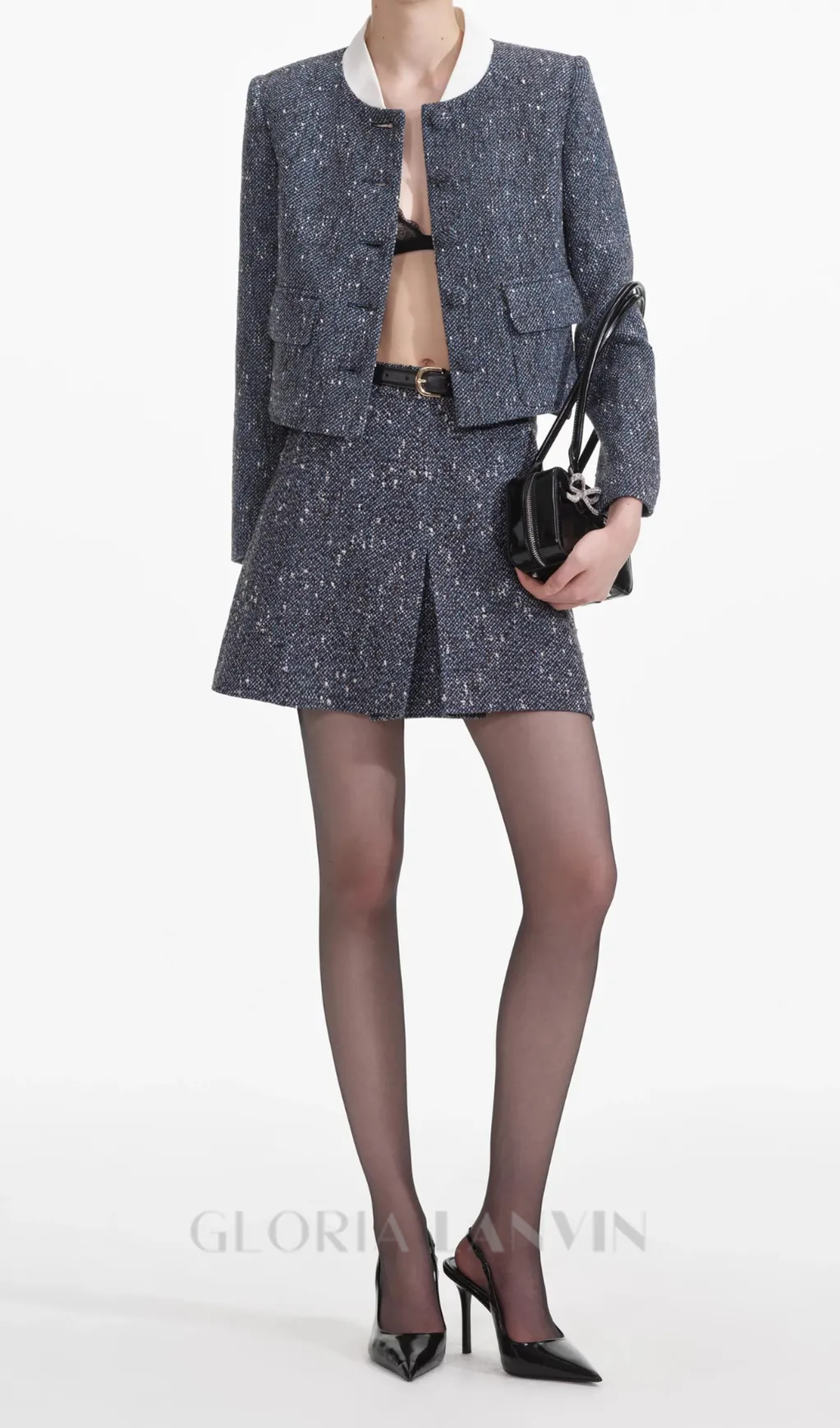 blue boucle mini skirt Gloria Lanvin