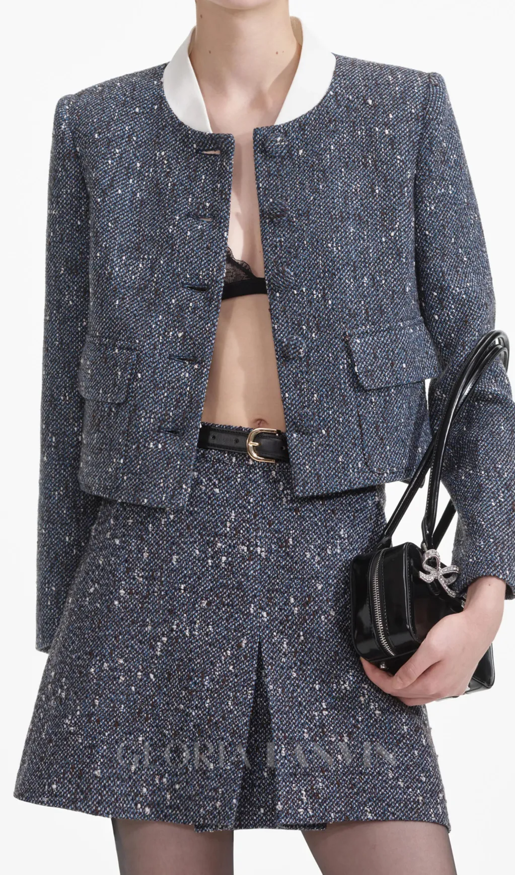 blue boucle mini skirt Gloria Lanvin