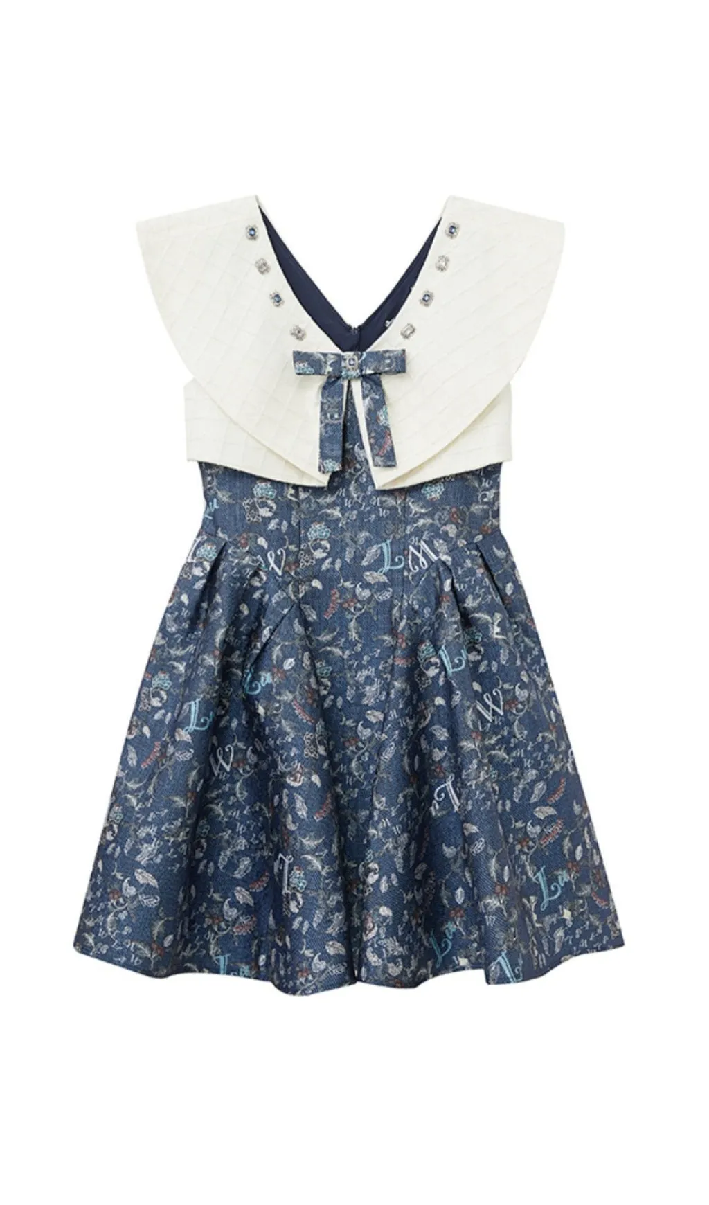 BLUE BOW SWEETHEART WAISTBAND SLEEVELESS FLORAL MINI DRESS Gloria Lanvin