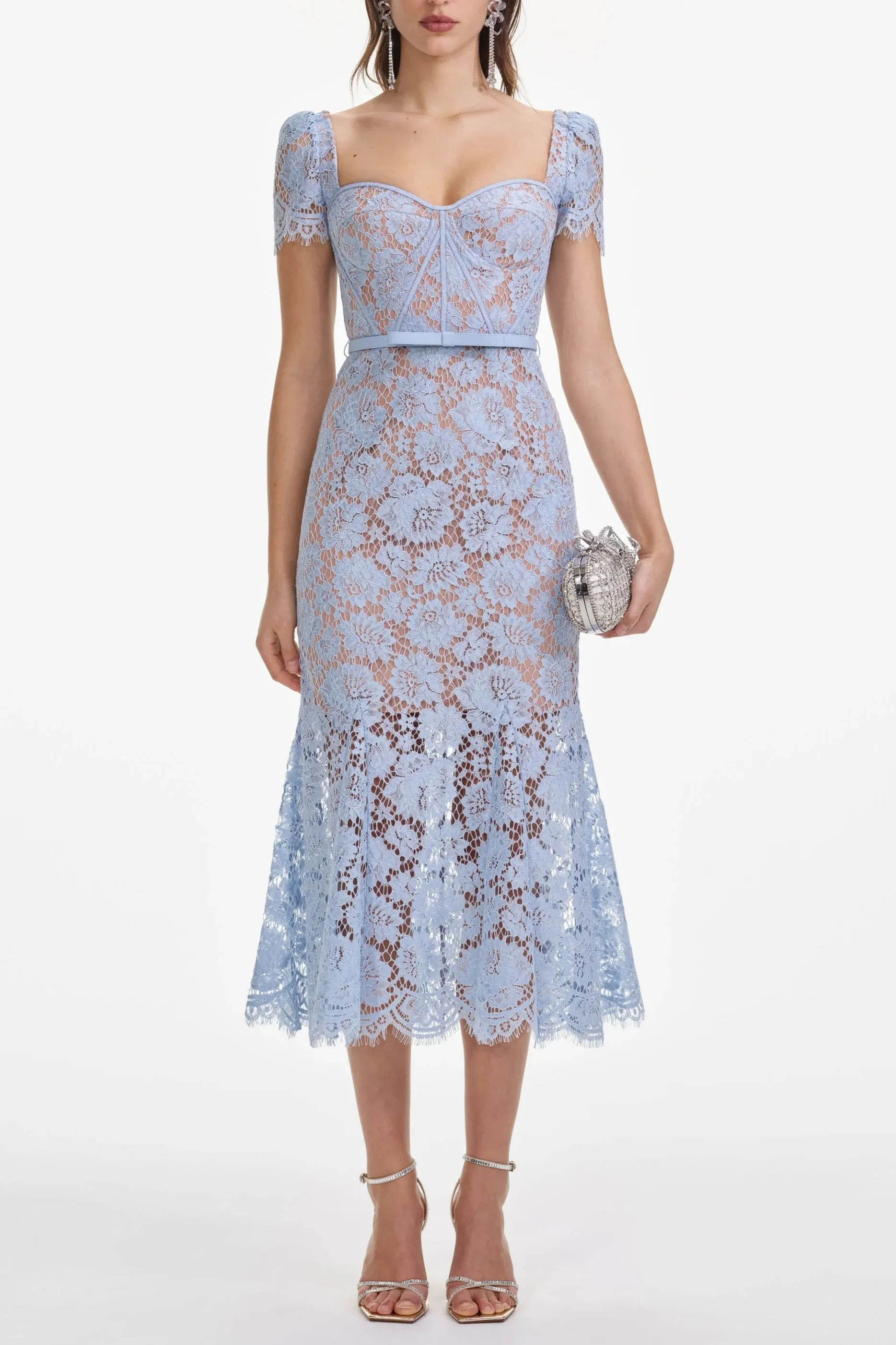 Blue Fine Lace Midi Dress Gloria Lanvin