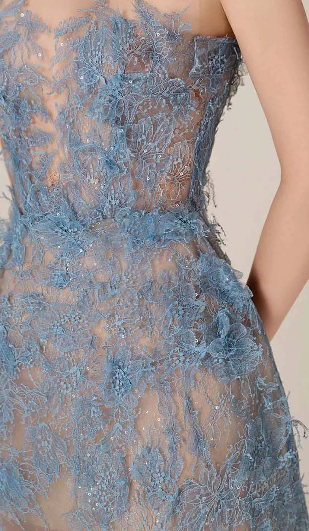 BLUE FLORAL LACE EMBROIDER MIDI DRESS Gloria Lanvin