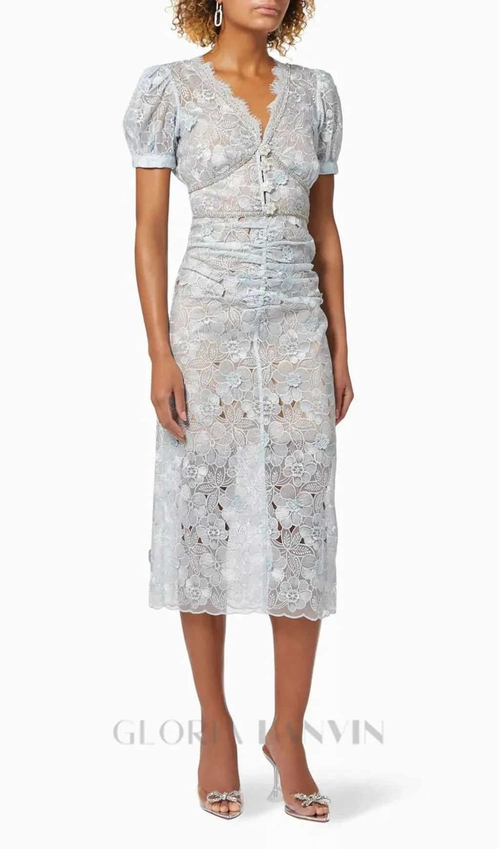 BLUE FLORAL MIDI DRESS Gloria Lanvin