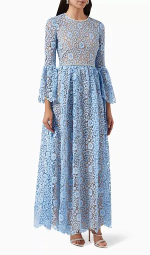BLUE LONG SLEEVE LACE MAXI DRESS Gloria Lanvin