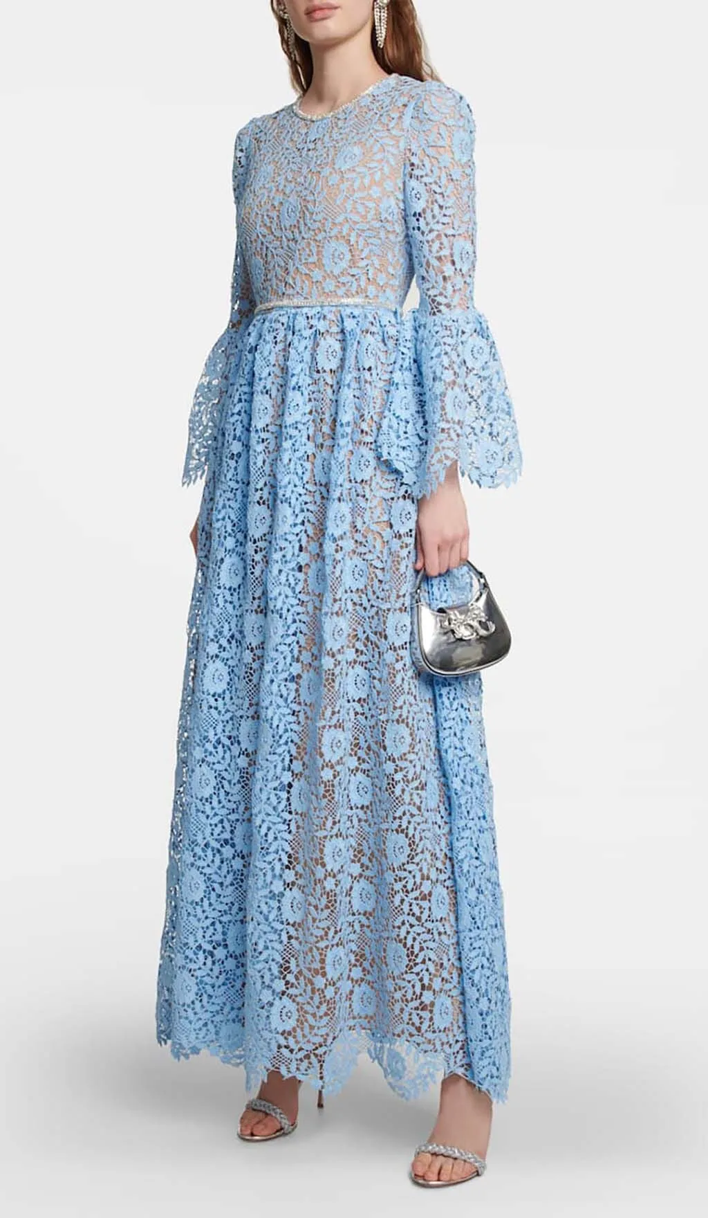 BLUE LONG SLEEVE LACE MAXI DRESS Gloria Lanvin