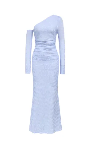 BLUE OFF-SHOULDER LONG-SLEEVED BODYCON MAXI DRESS Gloria Lanvin