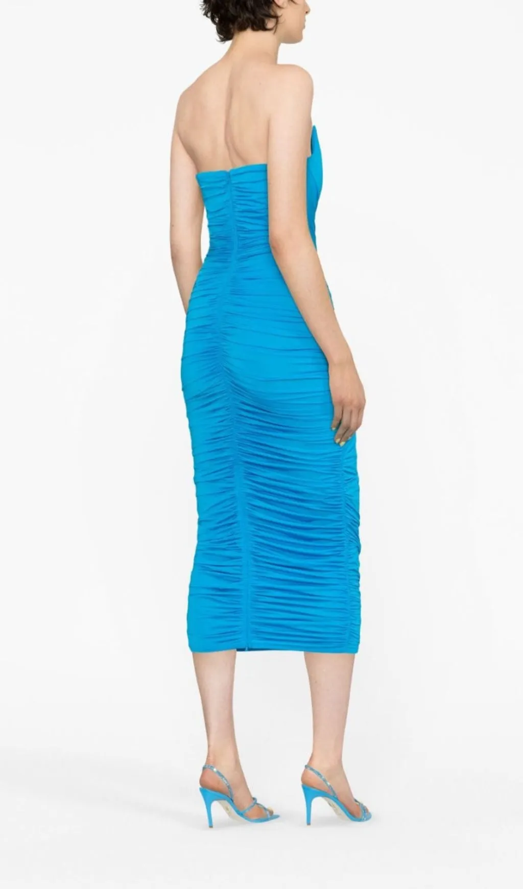 BLUE RUCHED STRAPLESS MIDI DRESS Gloria Lanvin