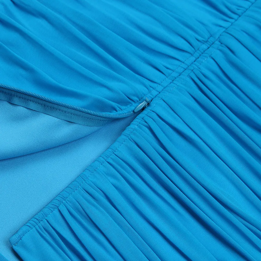 BLUE RUCHED STRAPLESS MIDI DRESS Gloria Lanvin