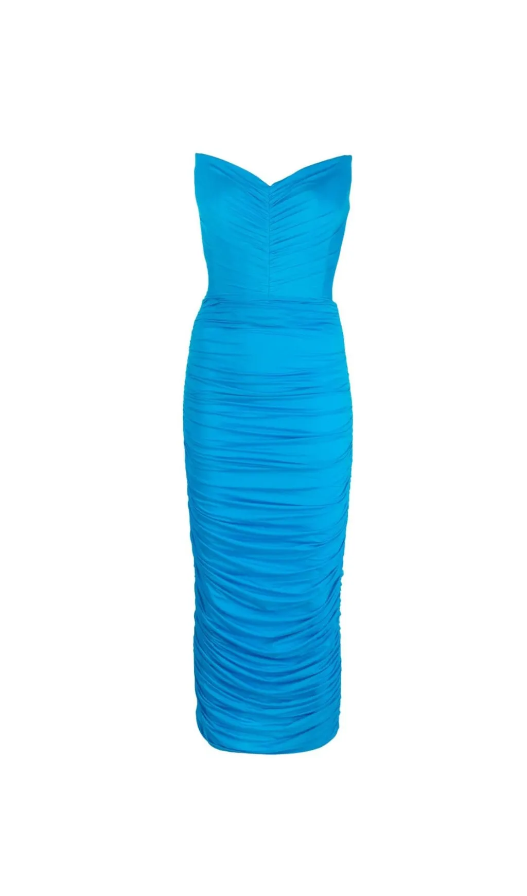 BLUE RUCHED STRAPLESS MIDI DRESS Gloria Lanvin