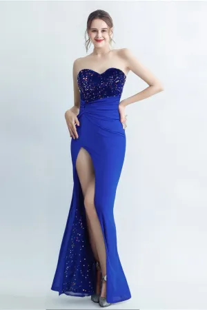 BLUE SEQUIN HIGH SLIT MAXI DRESS Gloria Lanvin