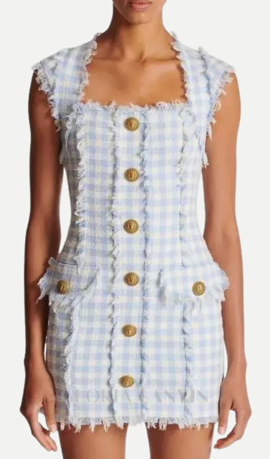Blue White Gingham Mini dress Gloria Lanvin