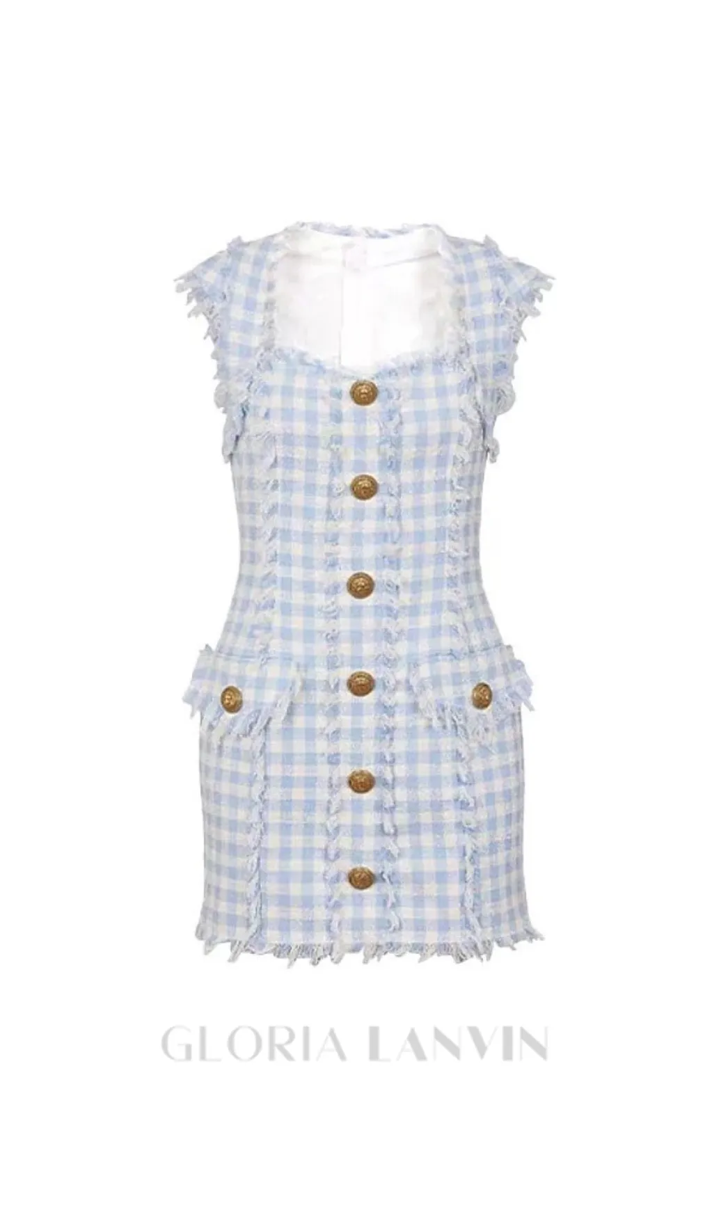 Blue White Gingham Mini dress Gloria Lanvin